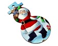 decorazione natalizia in masonite a forma di pupazzo di neve con illustrazione di babbo natale