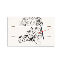 Tigre bianca  Orologio rettangolare su listelli in legno
