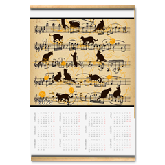 gattini e note musicali Calendario su arazzo A3