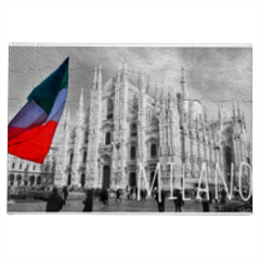 Duomo in bn con bandiera Foto su Puzzle A3-A4