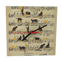 gattini e note musicali Orologio vetro quadrato con foto 