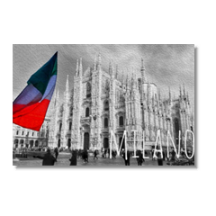 Duomo in bn con bandiera Stampa su tela - senza telaio