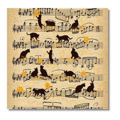 gattini e note musicali Stampa su tela - senza telaio
