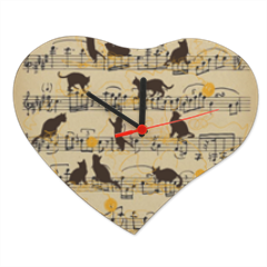 gattini e note musicali Orologio cuore in masonite piccolo