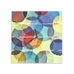 Cerchi colorati 1 Orologio quadrato su listelli in legno