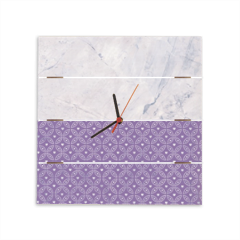 Purple marble_ Orologio quadrato su listelli in legno